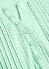 Light Green tops,Plain Color tops,ROTITA Patchwork Light Green Split Neck Long Sleeve T Shirt