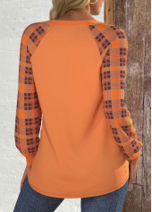 Orange plus size,Halloween plus size,Plaid plus size,Leopard plus size,Letter plus size,ROTITA Halloween Plus Size Patchwork Orange Round Neck Sweatshirt