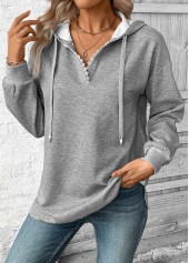 Rotita Plus Size Kapuzenpullover mit Stickerei grau lang