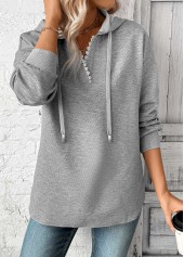 Grey plus size,Plain Color plus size,ROTITA Plus Size Embroidery Grey Long Sleeve Hoodie