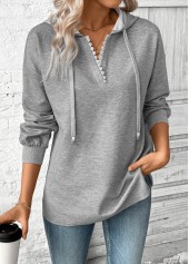 Grey plus size,Plain Color plus size,ROTITA Plus Size Embroidery Grey Long Sleeve Hoodie