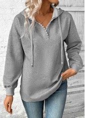 Grey plus size,Plain Color plus size,ROTITA Plus Size Embroidery Grey Long Sleeve Hoodie