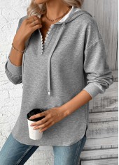 Grey plus size,Plain Color plus size,ROTITA Plus Size Embroidery Grey Long Sleeve Hoodie