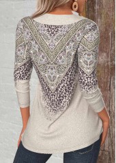 Light Camel tops,Leopard tops,Tribal tops,Paisley tops,ROTITA Button Leopard Light Camel Cowl Neck T Shirt