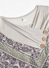 Light Camel tops,Leopard tops,Tribal tops,Paisley tops,ROTITA Button Leopard Light Camel Cowl Neck T Shirt