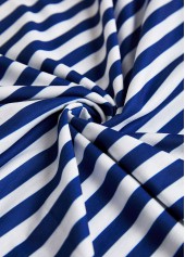 Navy tops,Striped tops,Geometric tops,ROTITA Patchwork Striped Navy Turn Down Collar T Shirt