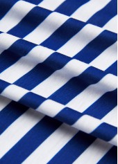 Navy tops,Striped tops,Geometric tops,ROTITA Patchwork Striped Navy Turn Down Collar T Shirt