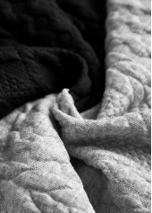 Black tops,Contrast Color tops,ROTITA Jacquard Black Turn Down Collar Long Sleeve Sweatshirt