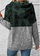 Grey tops,Tribal tops,ROTITA Patchwork Tribal Print Grey Long Sleeve Hoodie