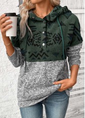 Grey tops,Tribal tops,ROTITA Patchwork Tribal Print Grey Long Sleeve Hoodie