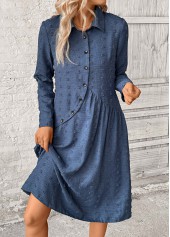 Denim Blue dresses,Plain Color dresses,Party dresses,Elegant dresses,ROTITA Patchwork Denim Blue A Line Shirt Collar Dress