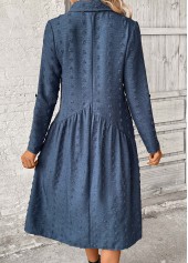Denim Blue dresses,Plain Color dresses,Party dresses,Elegant dresses,ROTITA Patchwork Denim Blue A Line Shirt Collar Dress