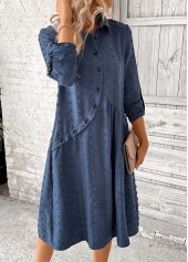 Denim Blue dresses,Plain Color dresses,Party dresses,Elegant dresses,ROTITA Patchwork Denim Blue A Line Shirt Collar Dress