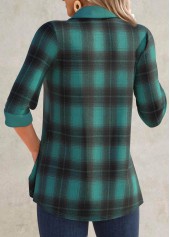 Turquoise tops,Plaid tops,ROTITA Button Plaid Turquoise Long Sleeve Shirt