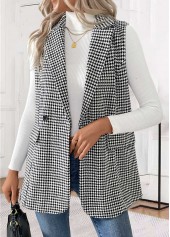 ROTITA Button Geometric Print Black Turn Down Collar Sleeveless Waistcoat