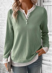 Rotita Fake 2in1 T-shirt vert clair à col fendu