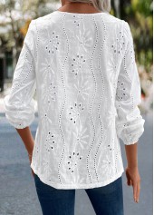 White tops,Plain Color tops,ROTITA Split Detail White Long Sleeve Blouse