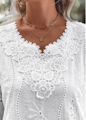 White tops,Plain Color tops,ROTITA Split Detail White Long Sleeve Blouse