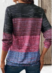 Multi Color tops,Striped tops,Geometric tops,ROTITA Zipper Multi Stripe Print Round Neck Long Sleeve Sweatshirt