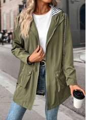 manteau à manches longues à capuche vert avec cordon de serrage