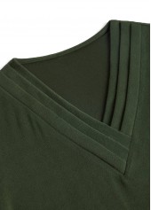 Olive Green plus size,Plain Color plus size,ROTITA Plus Size Patchwork Olive Green V Neck T Shirt