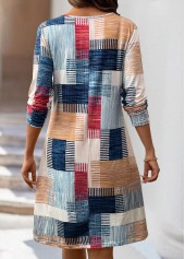 Multi Color dresses,Geometric dresses,Everyday dresses,Casual dresses,ROTITA Geometric Print Multi Color A Line V Neck Dress
