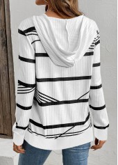 White tops,Striped tops,Geometric tops,ROTITA Drawstring Striped White Long Sleeve Hoodie