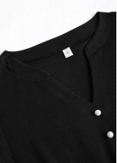 Black dresses,Geometric dresses,Everyday dresses,Casual dresses,ROTITA Patchwork Geometric Print Black Split Neck Long Sleeve Dress