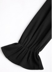 Black dresses,Geometric dresses,Everyday dresses,Casual dresses,ROTITA Patchwork Geometric Print Black Split Neck Long Sleeve Dress