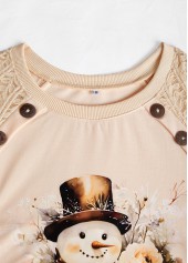 Skin Color tops,Christmas tops,ROTITA Christmas Lace Skin Color Round Neck Long Sleeve Sweatshirt
