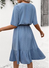 Dusty Blue dresses,Dot dresses,Everyday dresses,Casual dresses,ROTITA Polka Dot Dusty Blue Split Neck Short Sleeve Dress