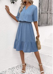 Dusty Blue dresses,Dot dresses,Everyday dresses,Casual dresses,ROTITA Polka Dot Dusty Blue Split Neck Short Sleeve Dress