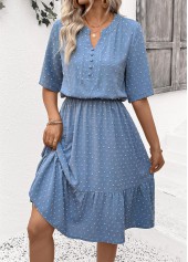 Dusty Blue dresses,Dot dresses,Everyday dresses,Casual dresses,ROTITA Polka Dot Dusty Blue Split Neck Short Sleeve Dress