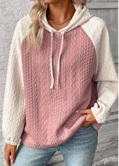 Rotita – Langärmliger Kapuzenpullover mit Patchwork-Jacquardmuster in Rosa