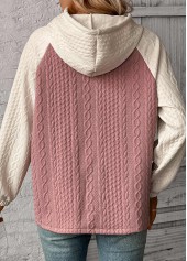 Pink tops,Contrast Color tops,ROTITA Patchwork Jacquard Pink Long Sleeve Hoodie