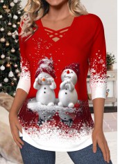 Red tops,Christmas tops,ROTITA Christmas Criss Cross Red V Neck T Shirt