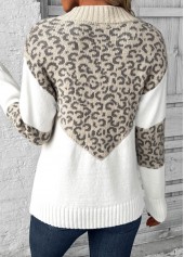 Light Camel tops,Leopard tops,Animal Print tops,Patchwork Leopard Light Camel V Neck Long Sleeve Sweater