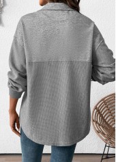 Grey tops,Plain Color tops,ROTITA Tummy Coverage Grey Turn Down Collar Long Sleeve Sweatshirt