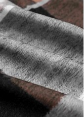 Dark Coffee tops,Plaid tops,ROTITA Zipper Plaid Dark Coffee Stand Collar Long Sleeve Jacket