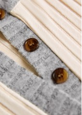 Beige tops,Contrast Color tops,ROTITA Button Beige Split Neck Long Sleeve Sweatshirt