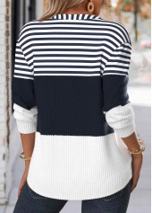 Navy plus size,Striped plus size,Geometric plus size,ROTITA Plus Size Button Navy Striped Split Neck Sweatshirt