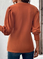 Terracotta tops,Plain Color tops,ROTITA Tummy Coverage Terracotta V Neck Long Sleeve T Shirt