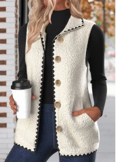 White plus size,Plain Color plus size,ROTITA Plus Size Button White Stand Collar Sleeveless Waistcoat