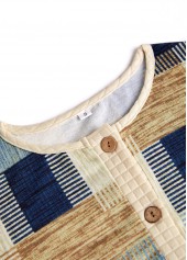 Light Yellow plus size,Geometric plus size,ROTITA Plus Size Button Light Yellow Geometric Print Sweatshirt