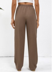 Dark Coffee bottoms,Plain Color bottoms,Drawstring Dark Coffee Straight Leg Elastic Waist Pants