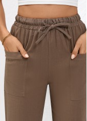 Dark Coffee bottoms,Plain Color bottoms,Drawstring Dark Coffee Straight Leg Elastic Waist Pants