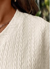 Beige tops,Plain Color tops,ROTITA Jacquard Beige V Neck Long Sleeve T Shirt