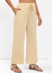 Light Coffee bottoms,Plain Color bottoms,Drawstring Light Coffee Straight Leg Elastic Waist Pants