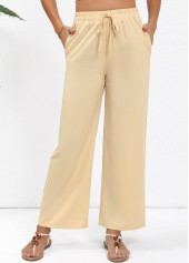 Light Coffee bottoms,Plain Color bottoms,Drawstring Light Coffee Straight Leg Elastic Waist Pants