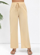 Light Coffee bottoms,Plain Color bottoms,Drawstring Light Coffee Straight Leg Elastic Waist Pants